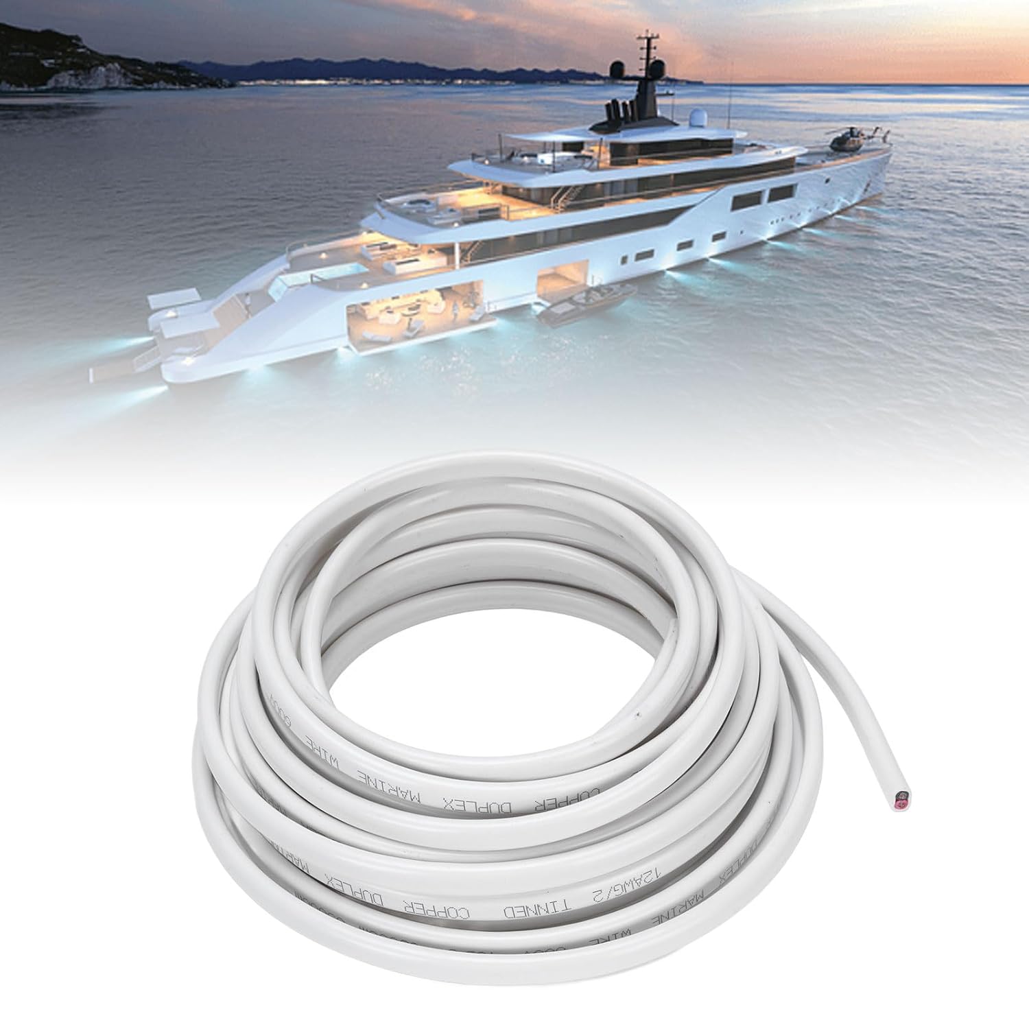 12 Gauge Marine Wire, 12/2 Duplex Marine Grade Cable, 30FT/9M Tinned Copper Boat Electrical Cable, Water Proof OFC PVC 12 AWG Wire for Boat, Automotive, RV, Solar, LED Strips