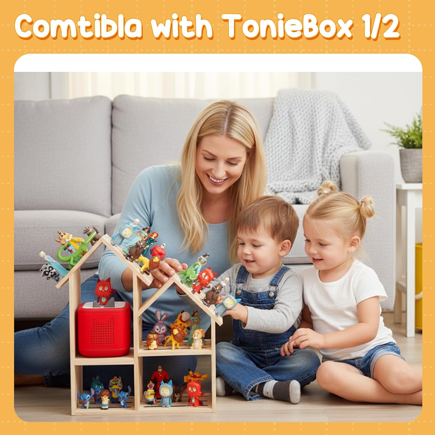 for Tonies Box Shelf Magnetic Storage Shelf, Large 4-Room Loft House for Toniebox 1/2 Player Tonies Figures Characters for Children Room, Wall-Mounted and Desktop Placement