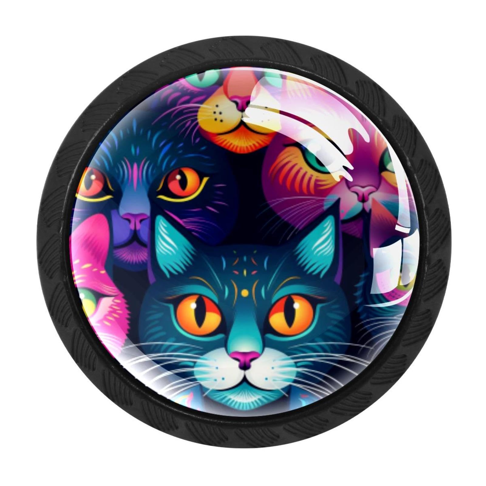 Chenzzzz Multicolored 12 4 Pieces Cat Drawer Knobs, 35Mm Black Kitchen Cabinet Knobs, Drawer Pulls And Knobs, Glass Cabinet Hardware Single Hole Knob For Cabinets And Drawers Round