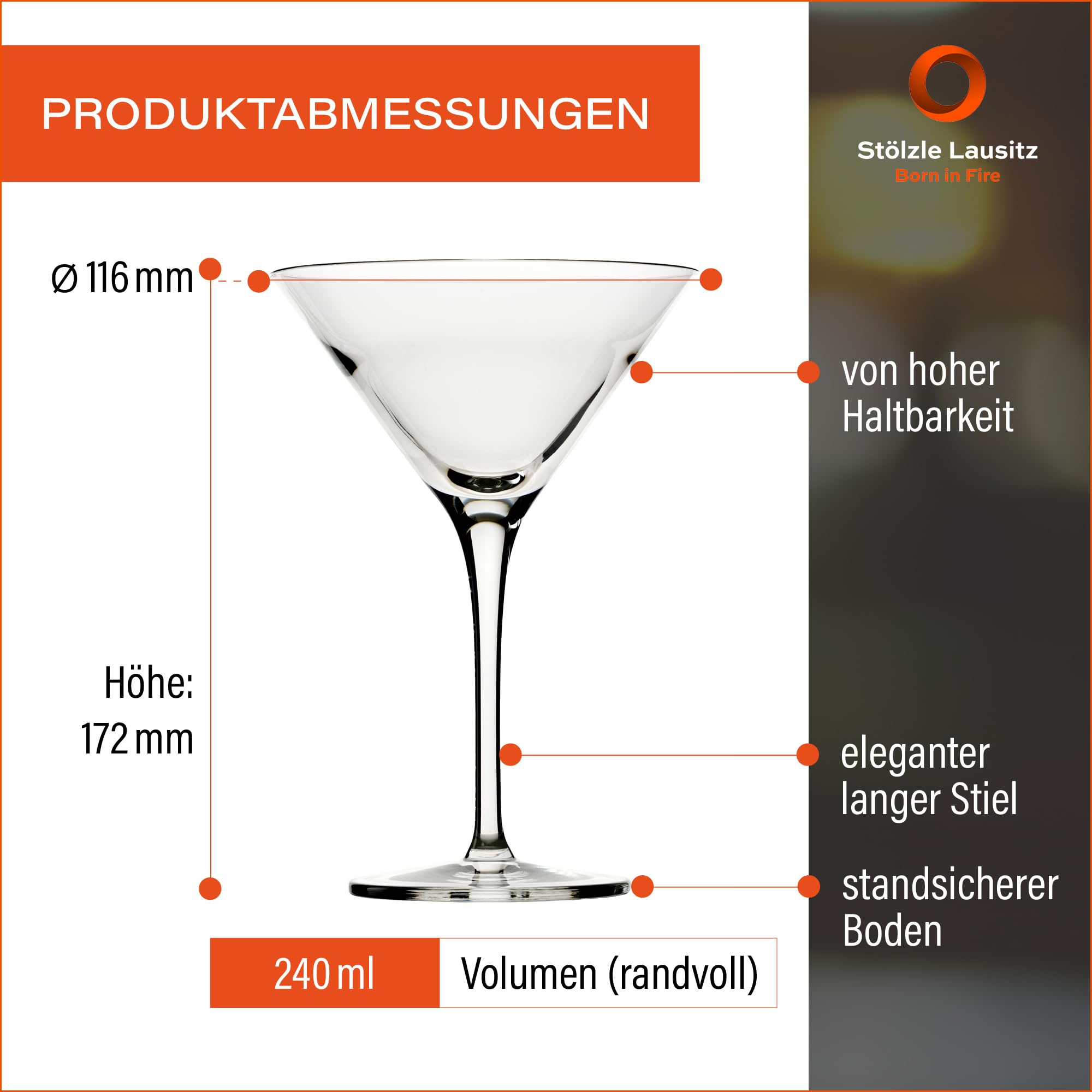Stölzle Lausitz Coppa da cocktail Grandezza 240ml I Set di 6 bicchieri da Martini I cristallini I Bicchieri da cocktail lavabili in lavastoviglie infrangibili I Cristallo pregiato I Martini