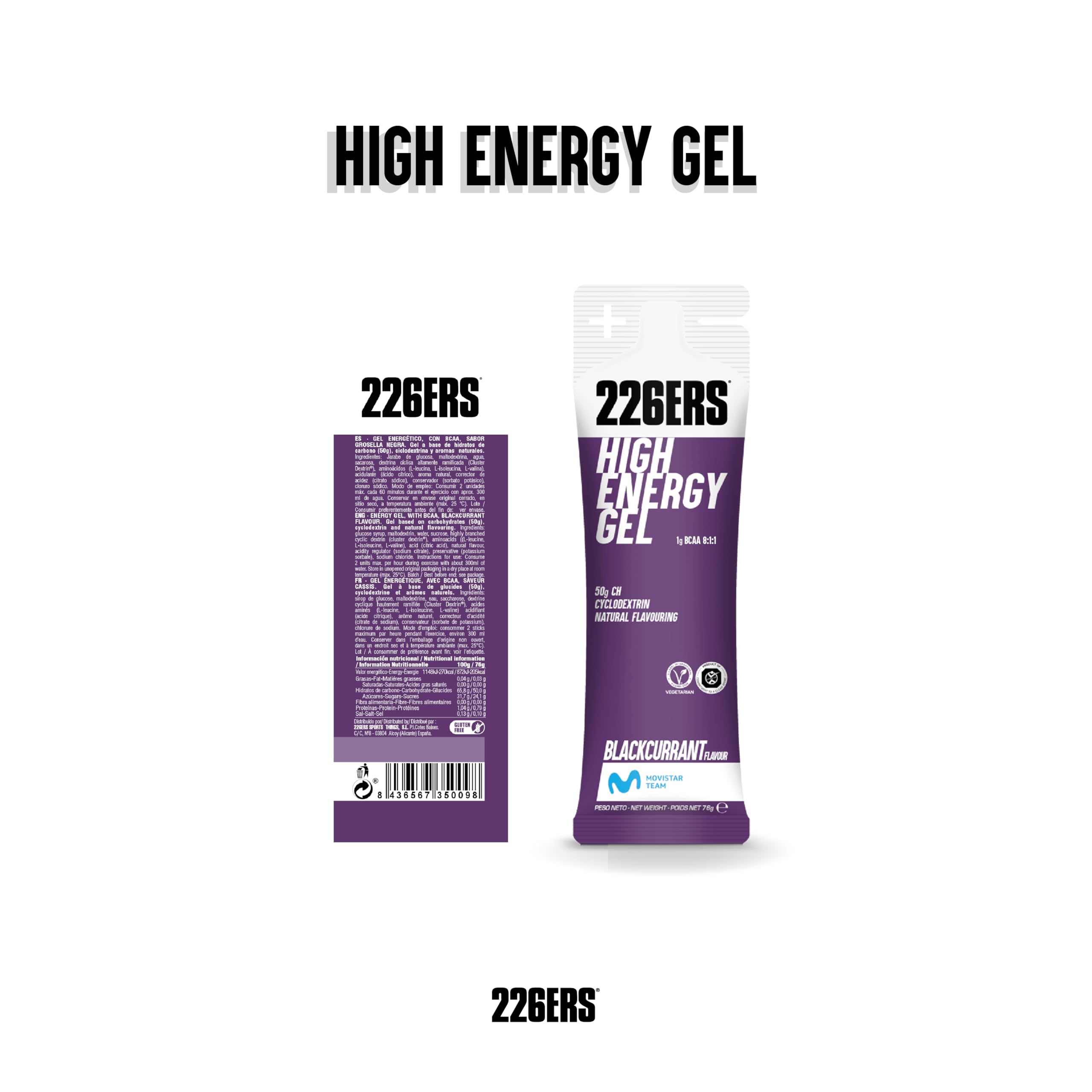 226ERS HIGH ENERGY GEL 76g BCAA Cassis | Étui