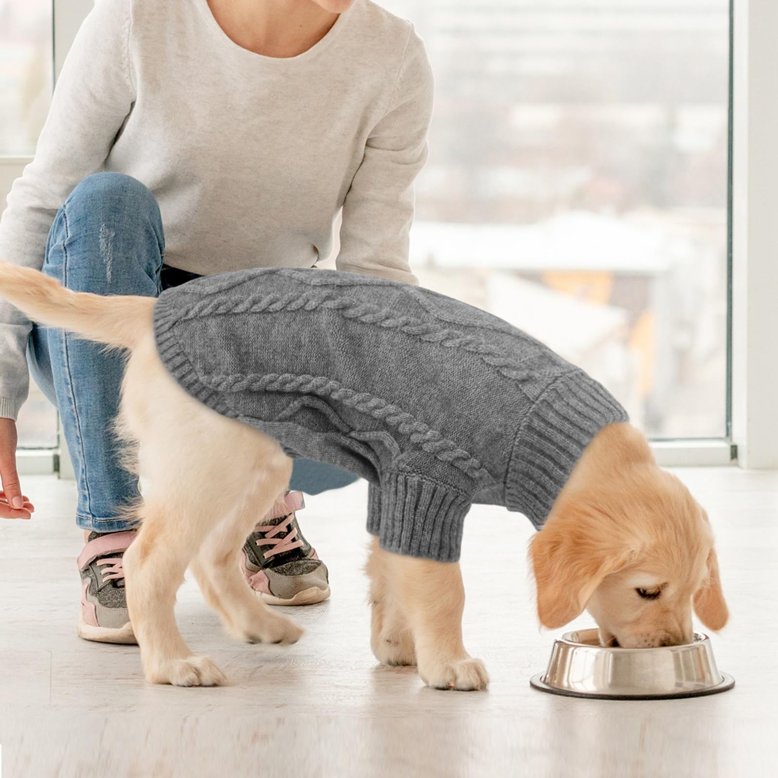 Queenmore Jersey para Perro Grande Bouledogue Francés Cálido Suéter para Perros Suéter Chihuahua Abrigo Teckel Ropa de Invierno para Perro Gato, Lila,XL