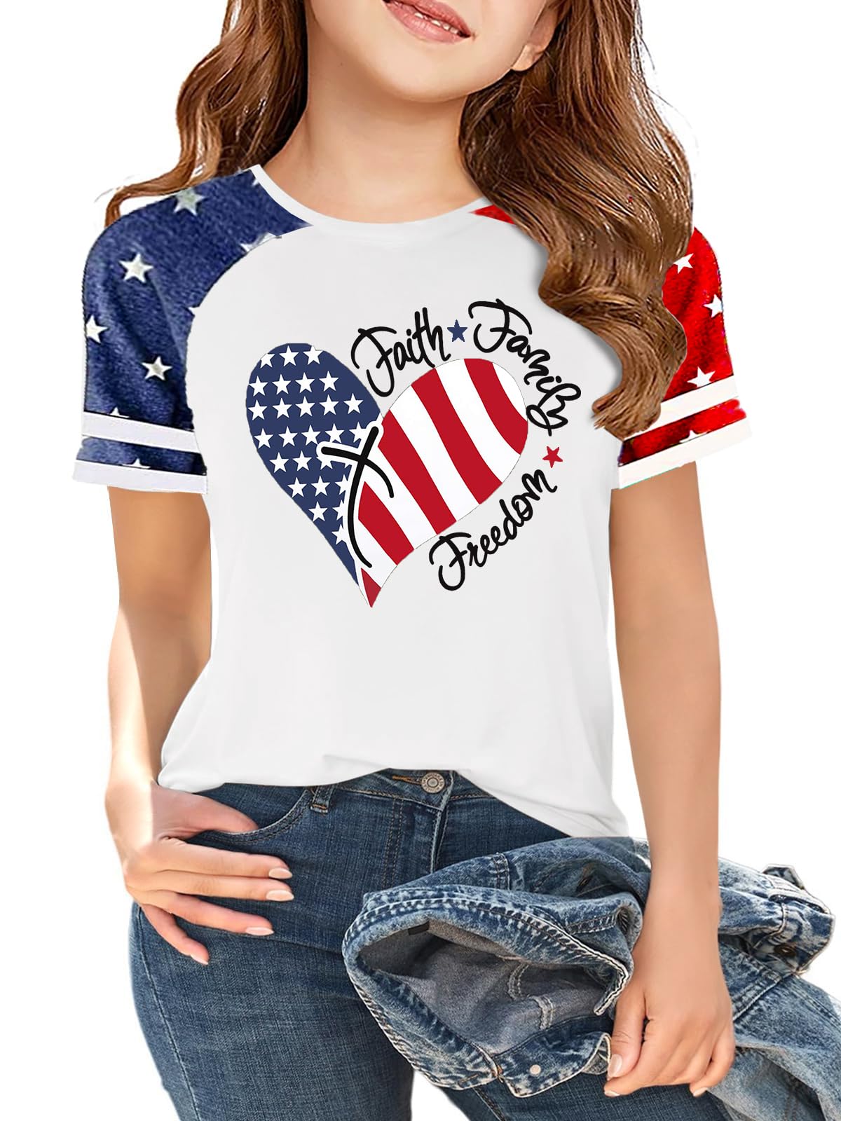 Ithalt Boys Girls USA Shirts Kids 4th of July Shirts American Flag Tshirt Patriotic Top Independence Day Outfit 5-13y