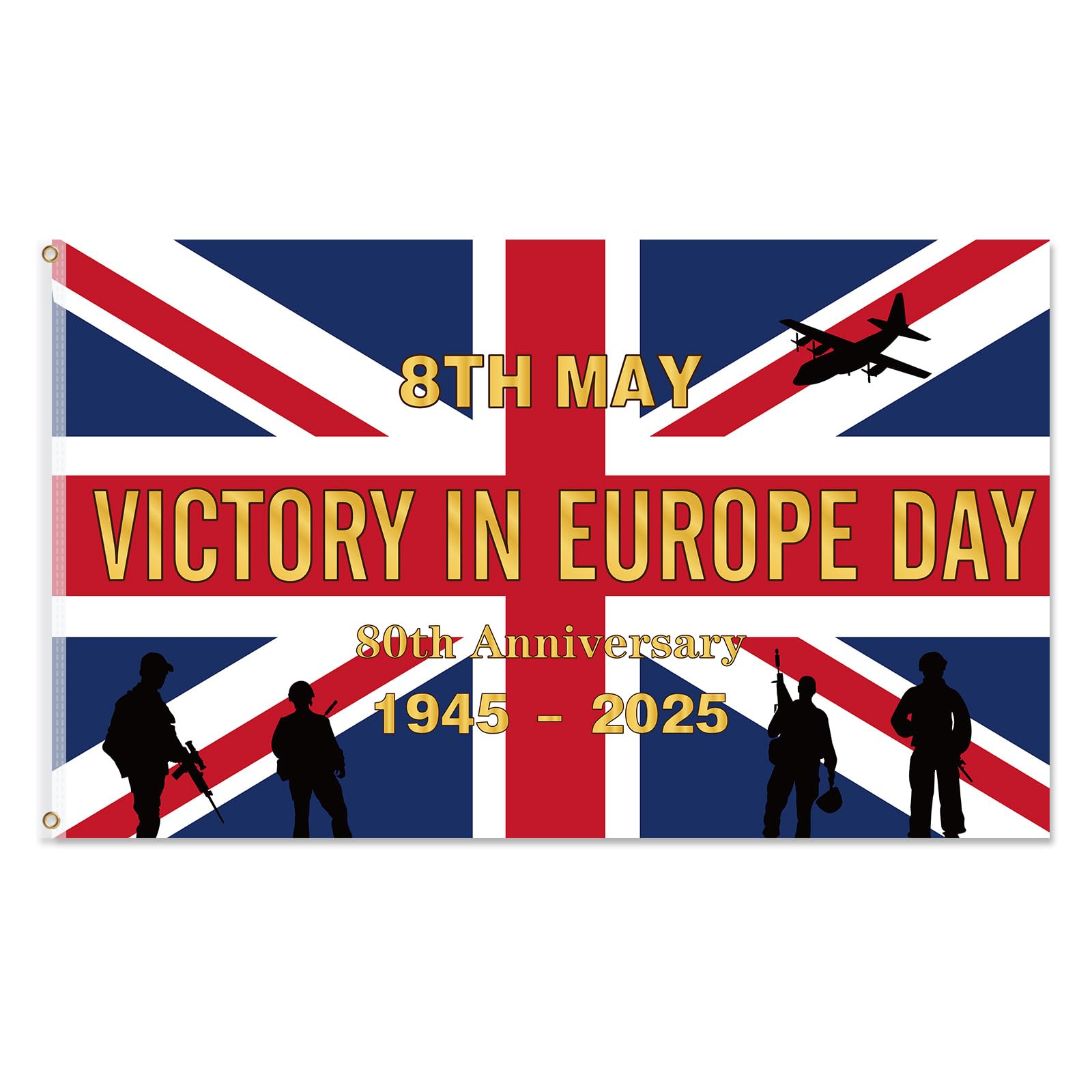 Victory in Europe 80th Anniversary Flag,1945-2025 Historical Celebration Bunting,80 Year Anniversary Parties Decor (3Ft * 5Ft)