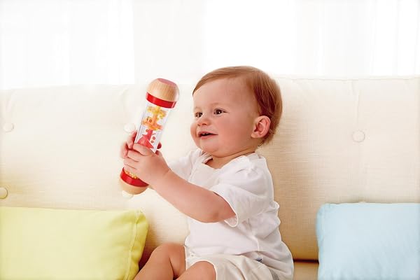 Hape Regenmacher - rot, Musikspielzeug zur ersten Sinneswahrnehmung, Babyspielzeug, Mini-Rassel aus Holz, Klangspielzeug zur Sinnesförderung und Motorik, Montessori Spielzeug, ab Geburt - 4