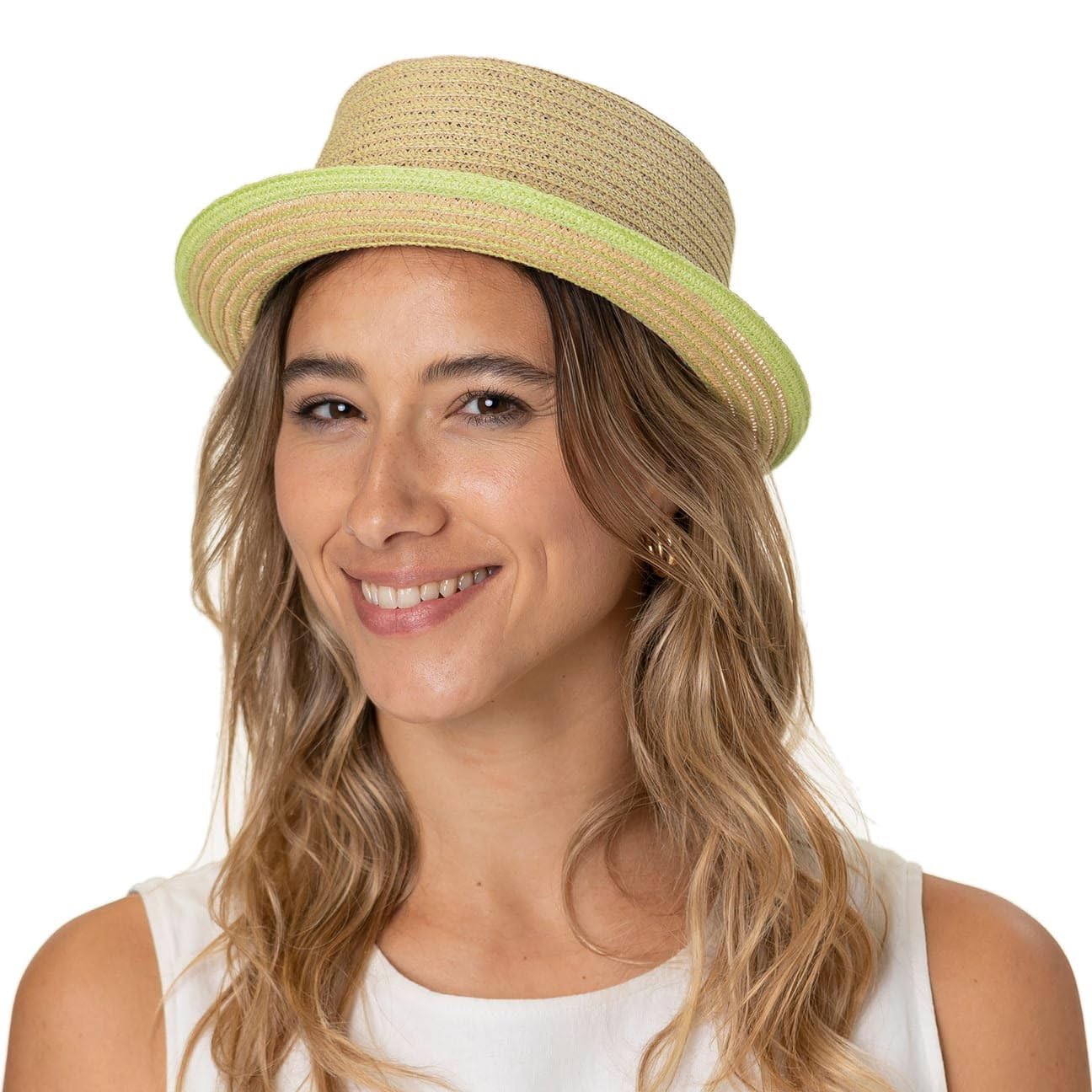 Mayser Andy Green Pork Pie Straw Hat Men Nature-Green 7 1/2