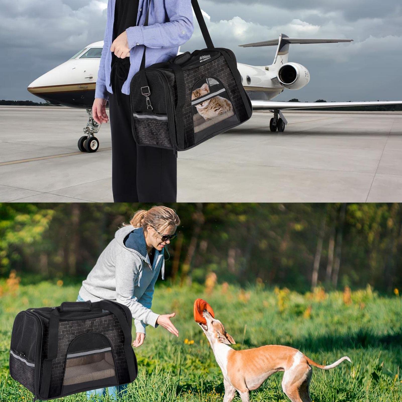Haustier-Tragetasche, Strahler an Ziegelwand, weiche Seiten, Haustier-Tragetasche, für Corgi, Katzen, Hunde, Welpen, bequem, tragbar, faltbar, für Fluggesellschaften zugelassen