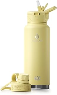 IDEUS Botella de agua aislada al vacío, 40 Oz (1140 ml) Botella de acero inoxidable de doble pared Metal Deporte Cantina con tapón de rosca a prueba de fugas (amarillo claro)