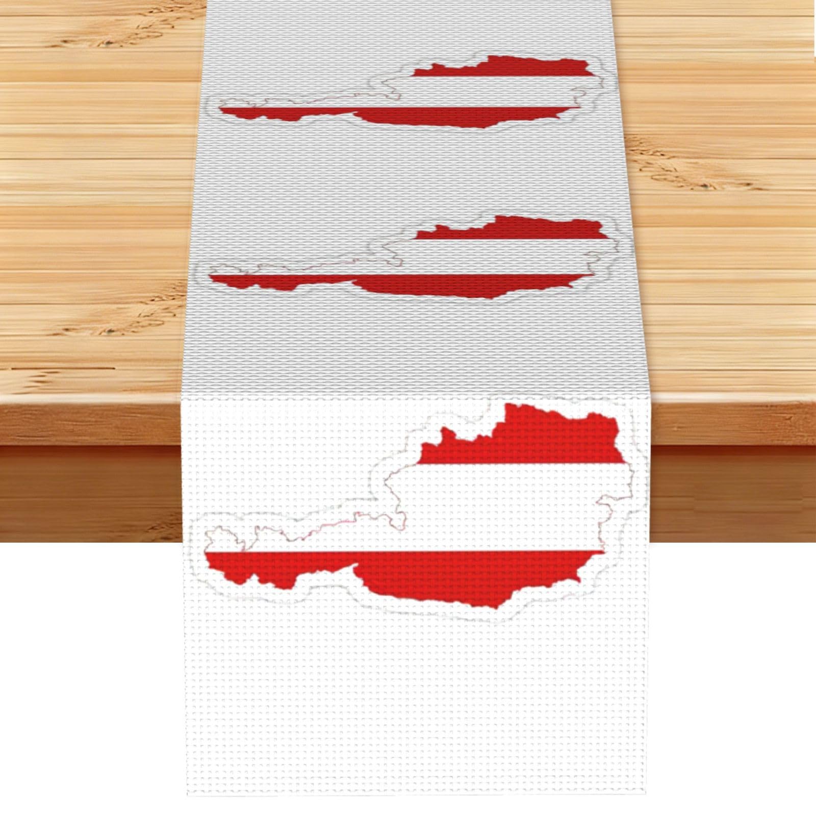 Austrian Flag Map Vintage Style Table Runner 13x72in, Soft Printed Centerpieces for Tables, Kitchen, Countertops & Dining Area Home Decor