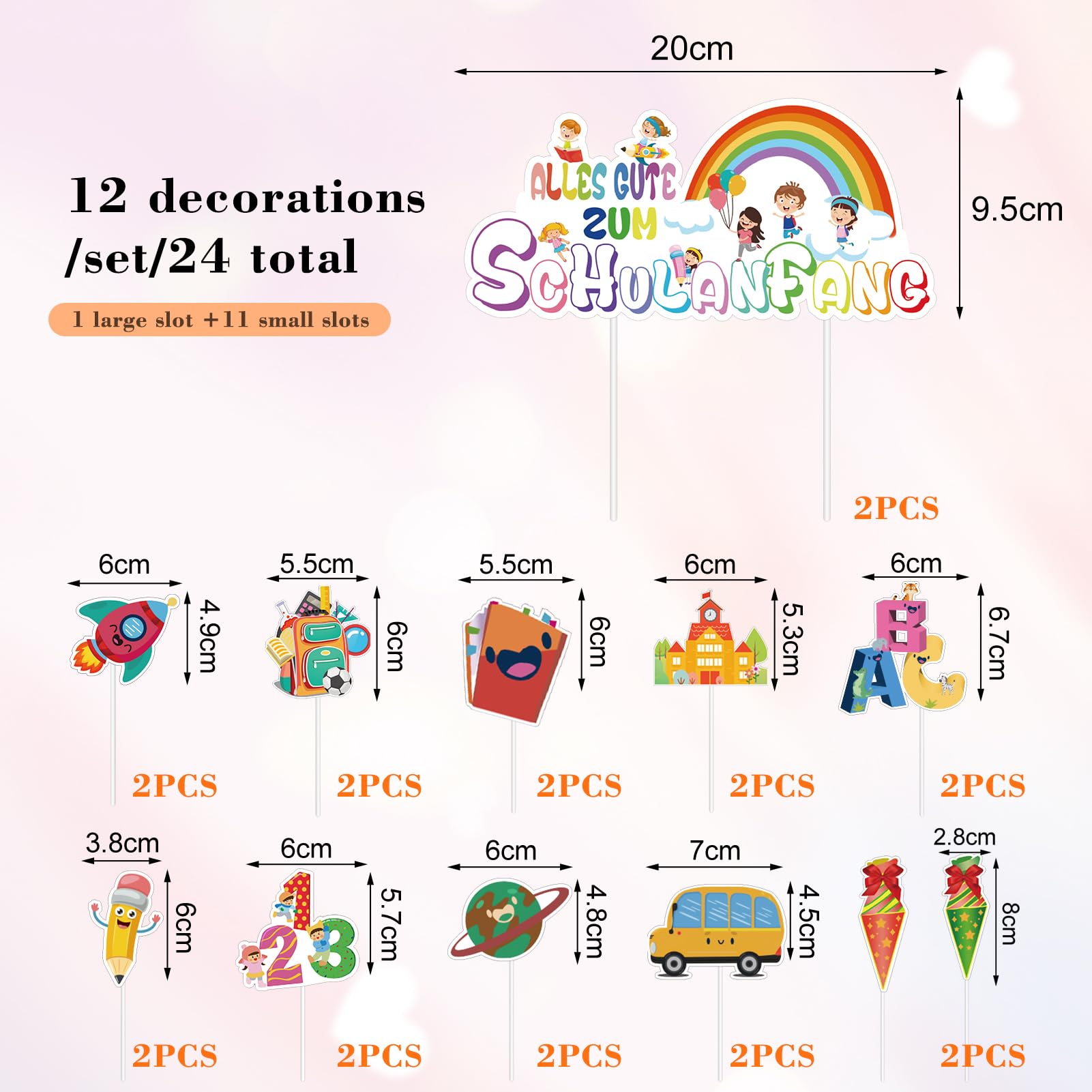 Set Decorazioni Per Inizio Scuola 2025, Rosa, Ghirlanda 'Schulkind', 18 Palloncini Con ABC 123, Sacchetti Di Zucchero E Inserti Per Torta, Compleanno Prima Elementare