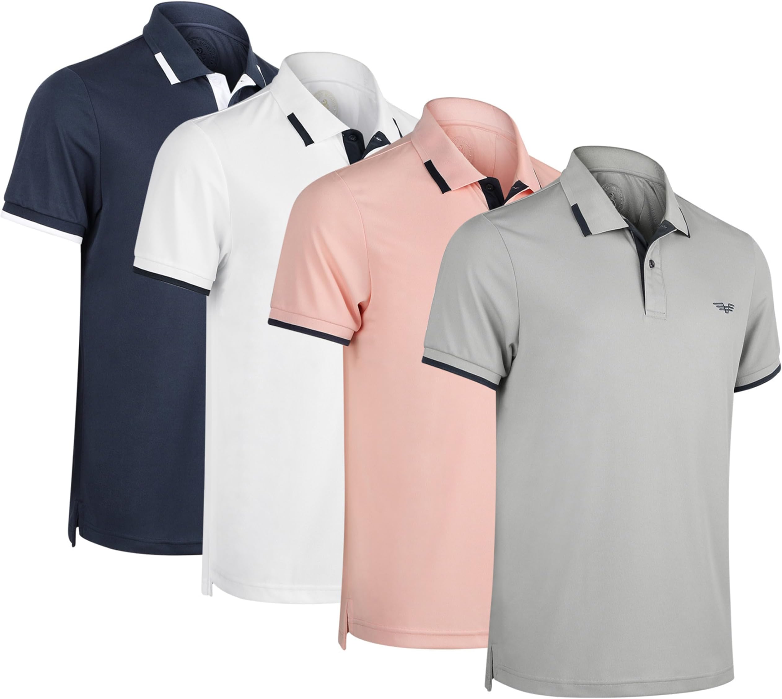 Men’s Short Sleeve Polo Shirts, Regular Fit, Moisture Wicking Performance Polyester, 4-Pack