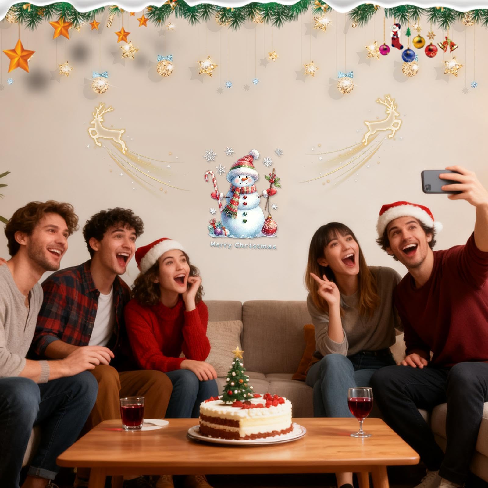 Calcomanías de Navidad para puerta, despegar y pegar, espejo de cristal