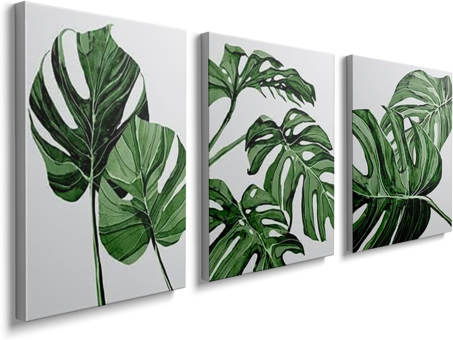 Canvas Wall Art Prints 3 Pieces White Green Leaves Picture Framed Artwork Paintings for Bedroom Living Room Kitchen 30 x 40cm Home Wall Decoration Paintings Personalised Photo Gifts, GYH0007