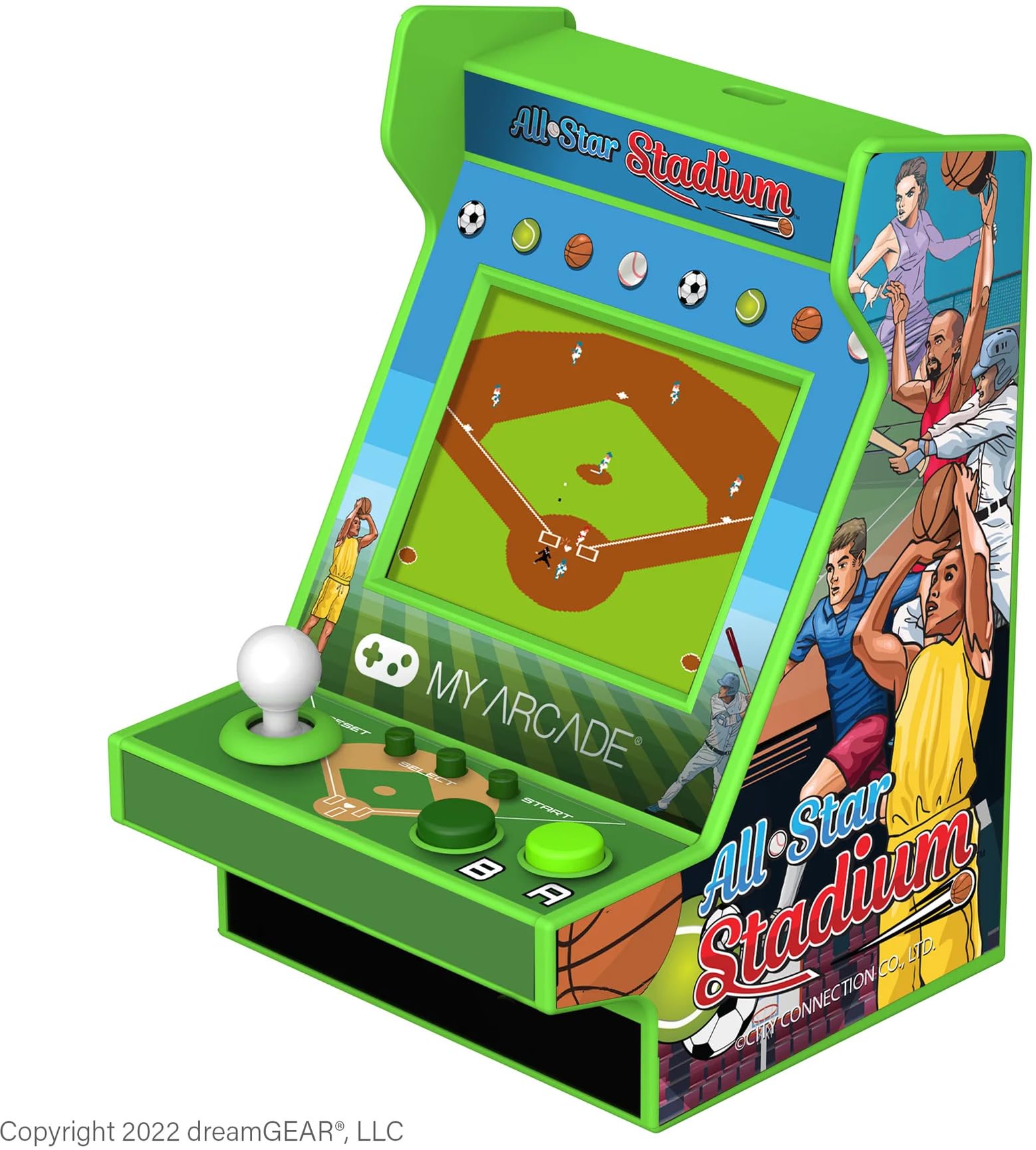 My Arcade All Star Stadium Nano Player- Portable Mini Arcade Machine with 207 Retro Games, 2.4" Screen, Green, Tiny Arcade