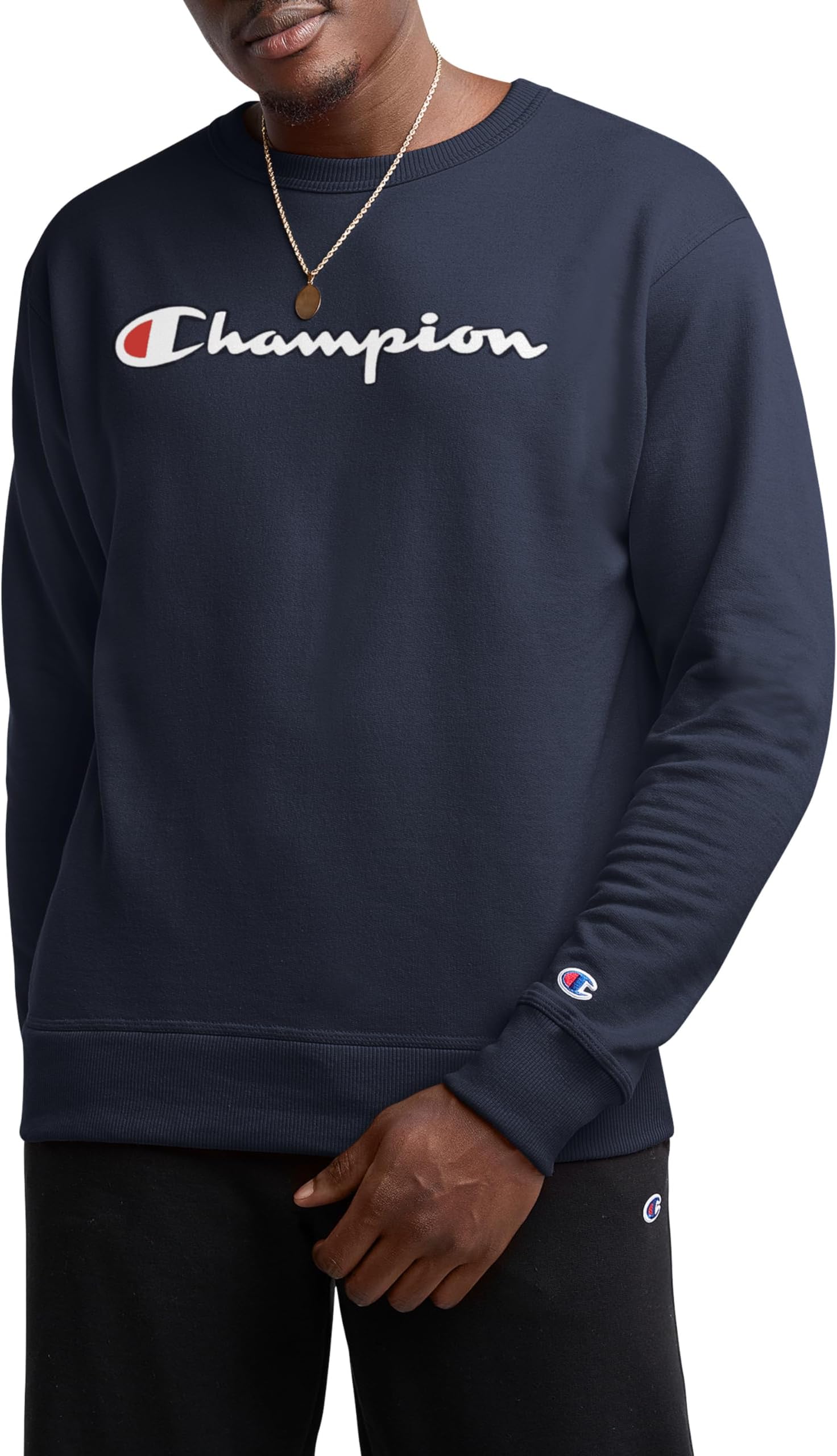 Champion Men's Powerblend Fleece Crew, Split Script Sweatshirt
