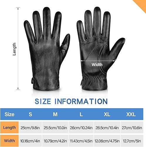 Miniatura 5 de Alepo Genuine Sheepskin Leather Gloves for Men, Winter Warm Touchscreen Texting Cashmere Lined Driving Motorcycle Gloves