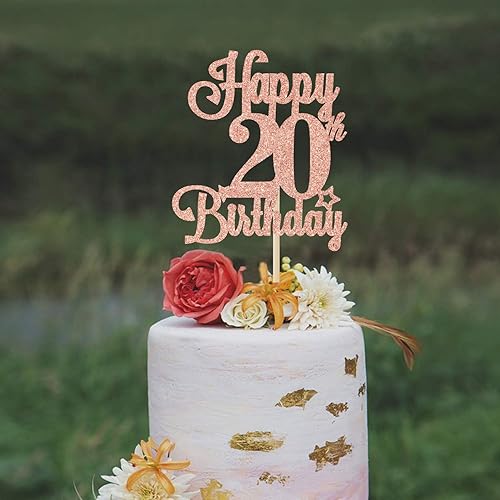 Miniatura 4 de Decoración para tarta de cumpleaños 20, con purpurina dorada rosa, para 20 años, 20 aniversario de 20 años.