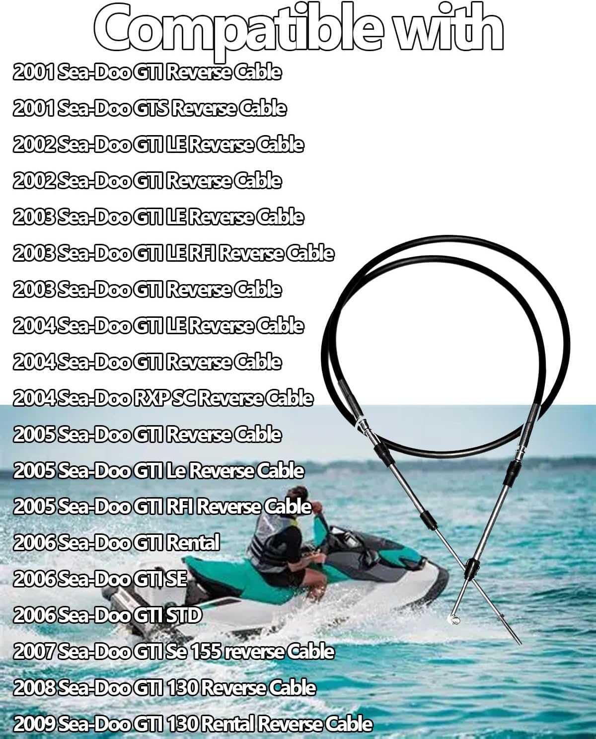 Reverse Cable Compatible With Sea-Doo 2004-2005 Gti Rfi 800 2008-2010 Gti/Se 130 1503 277000944 277000017 268000017
