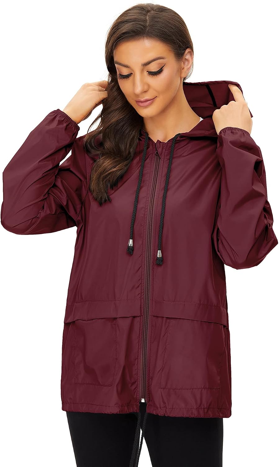 Womens Rain Coat Lightweight Waterproof Rain Jacket Packable Cycling Windbreaker