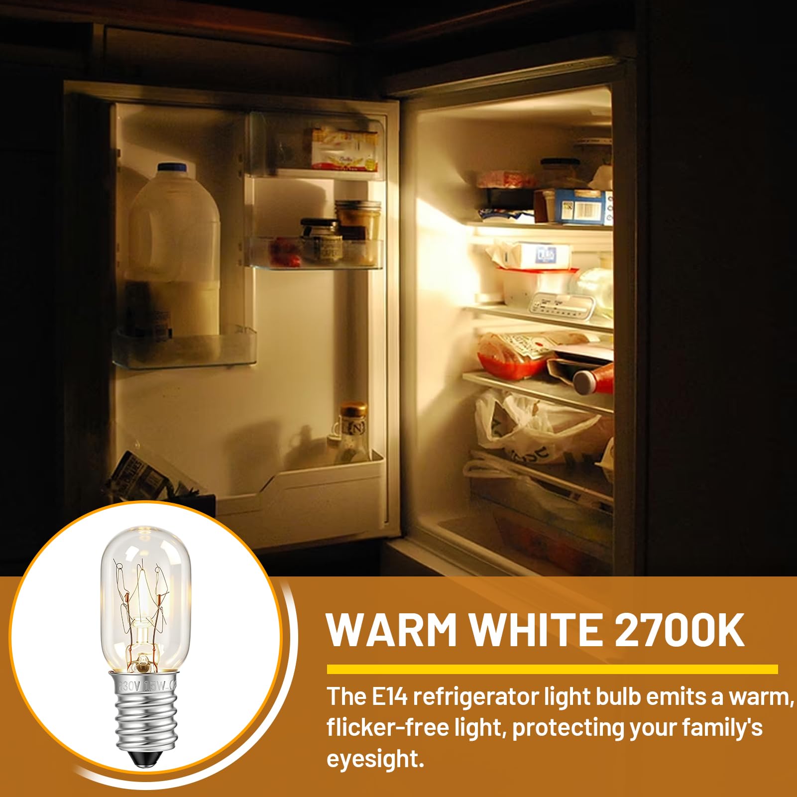 2 Stück Kühlschranklampe E14 15W, Kühlschrank Birne warmweiß 2700K T20, Glühbirne Gefriertruhe, Nähmaschine, Dunstabzugshaube, Salzlampe, Weihnachtsbeleuchtung Vitrine Vielseitige Haushaltsbeleuchtung