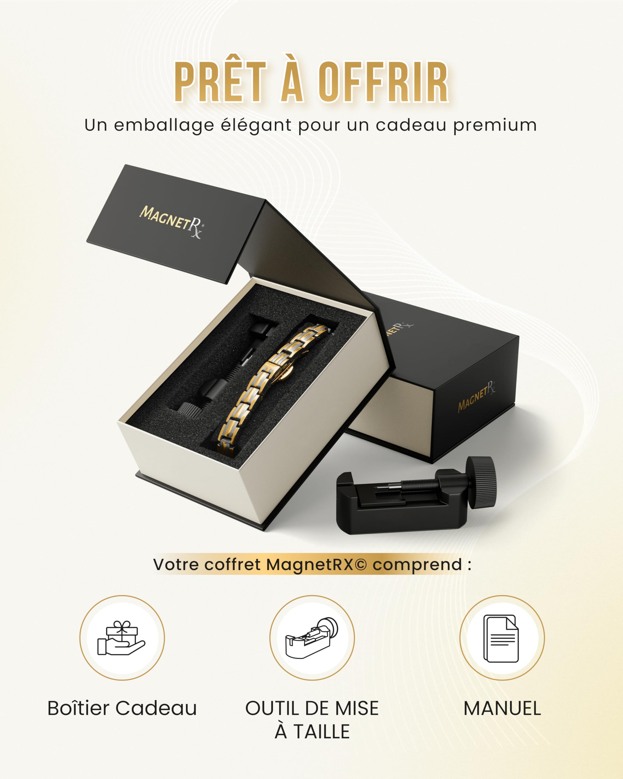 MagnetRX® Bracelet Magnétique Femme en Titane · EllipseMAX 5X · Bracelet Aimanté Surpuissant 5 000 Gauss · Bijou Magnétique Élégant à Longueur Ajustable (Argent/Or)