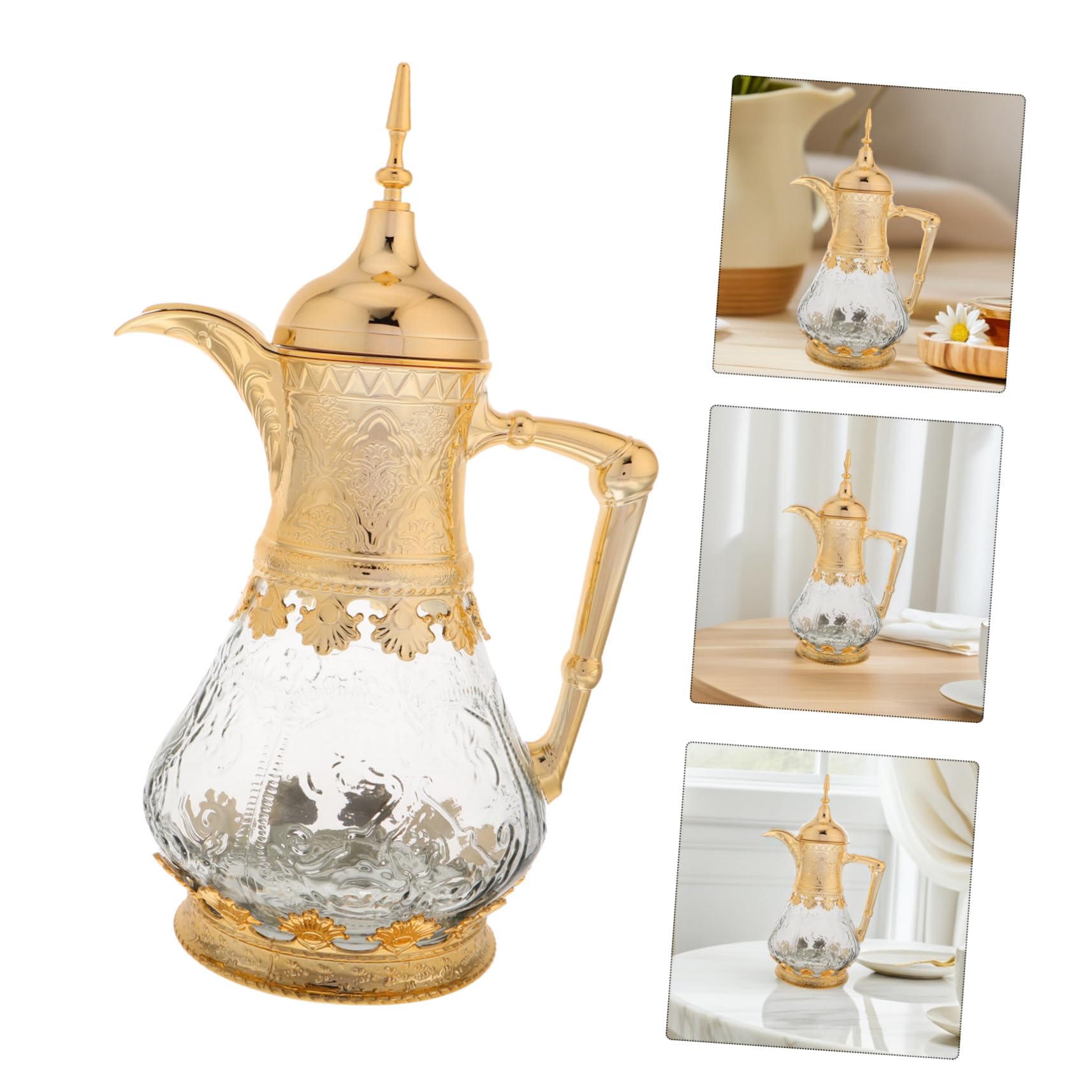 Luxshiny Arabische Glaskaraffe mit Deckel und Ausguss Multifunktionaler Kaltgetränke Servierer aus Glas und Kunststoff im Einzigartigen Orientalischen Design für Partys