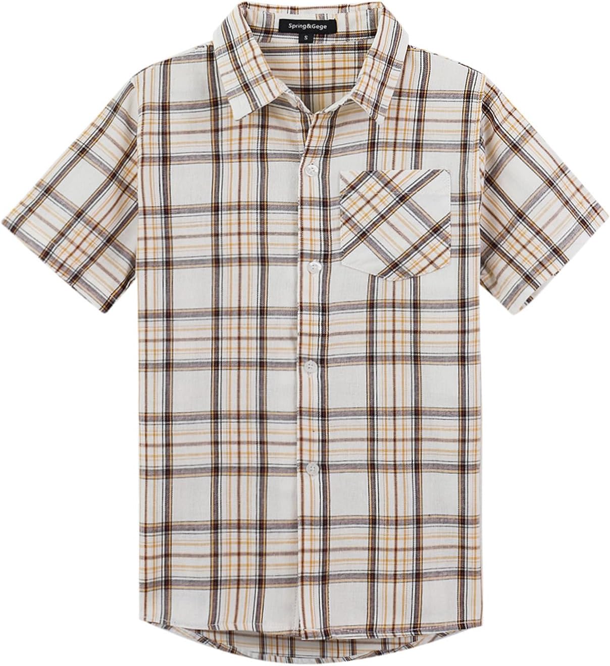 Spring&Gege Boys Plaid Short Sleeve Shirt Casual Button Down Checked with Chest Pocket (5-14 Years)
