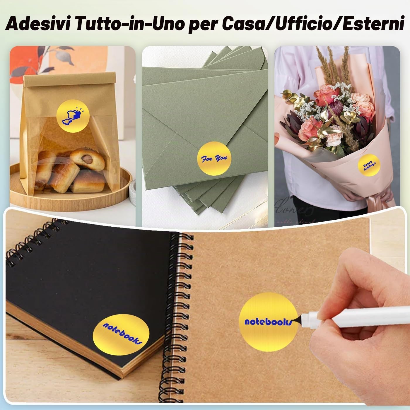 LENVII Carattere Blu 50mm x 50 mm (2" x 2") Etichette Termiche Rotondo Dorate 1040 Fogli - 8 Rotoli × 130, Adesivi Resistenti a Strappi/acqua/Olio/Graffi per Loghi, Etichettatura di Prodotti/Regali