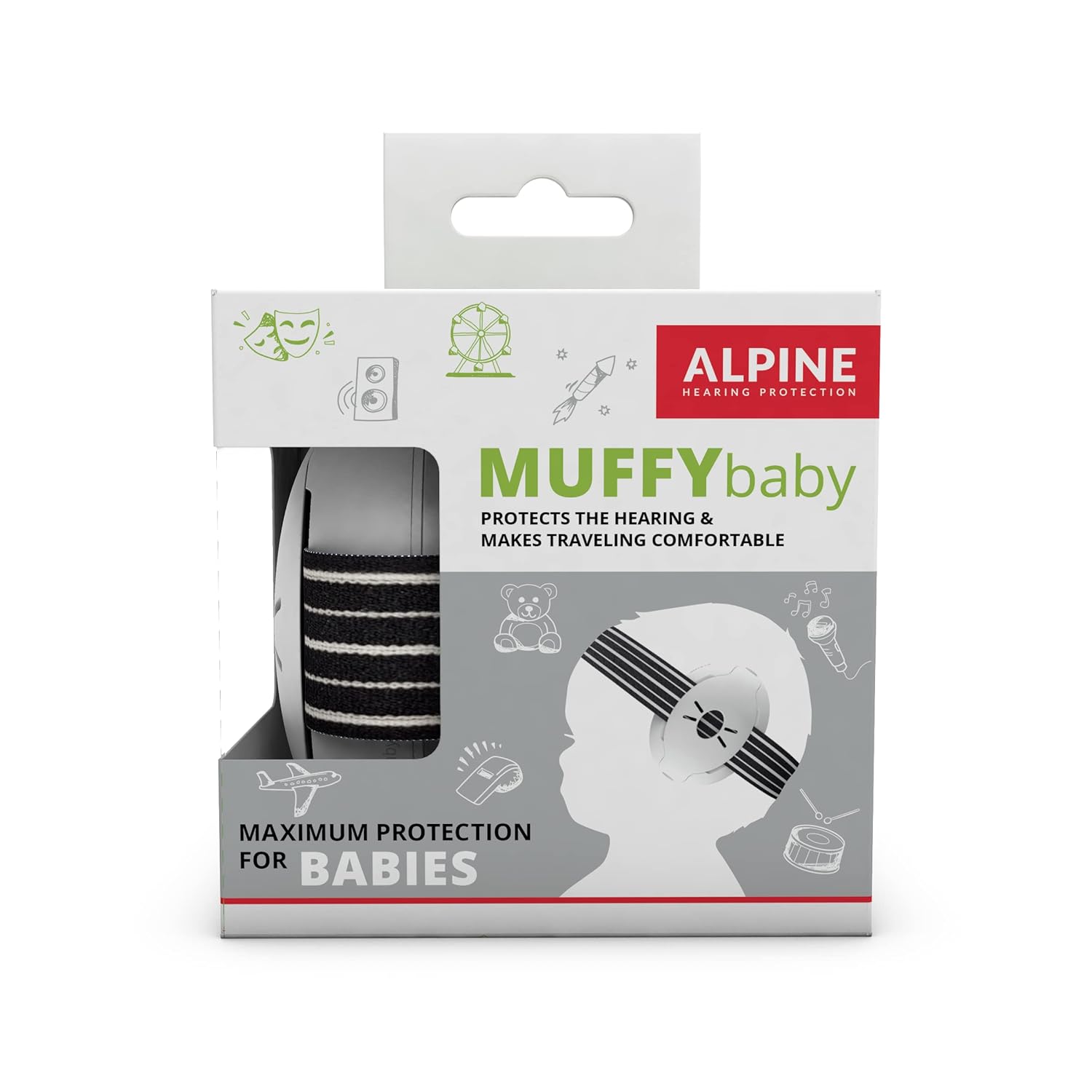 Alpine Muffy Baby Ear Protection for Babies and Toddlers up to 36 Months - CE & ANSI Certified - Noise Reduction Earmuffs - Comfortable Baby Headphones Against Hearing Damage & Improves Sleep - Black : Baby