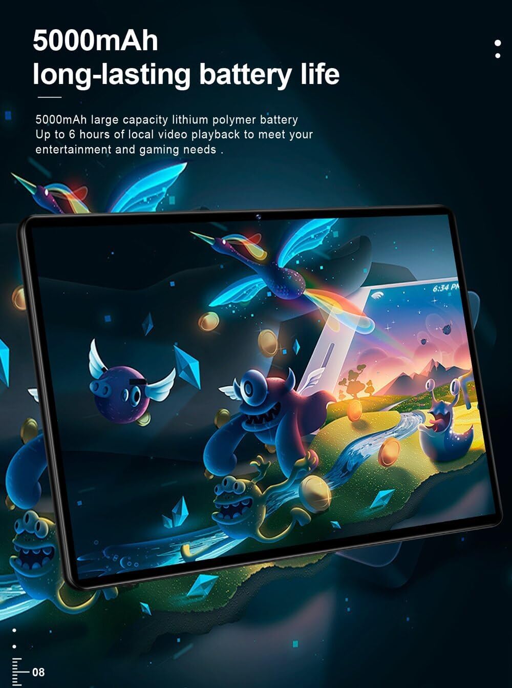 Tablet with 5000mAh long-lasting battery life