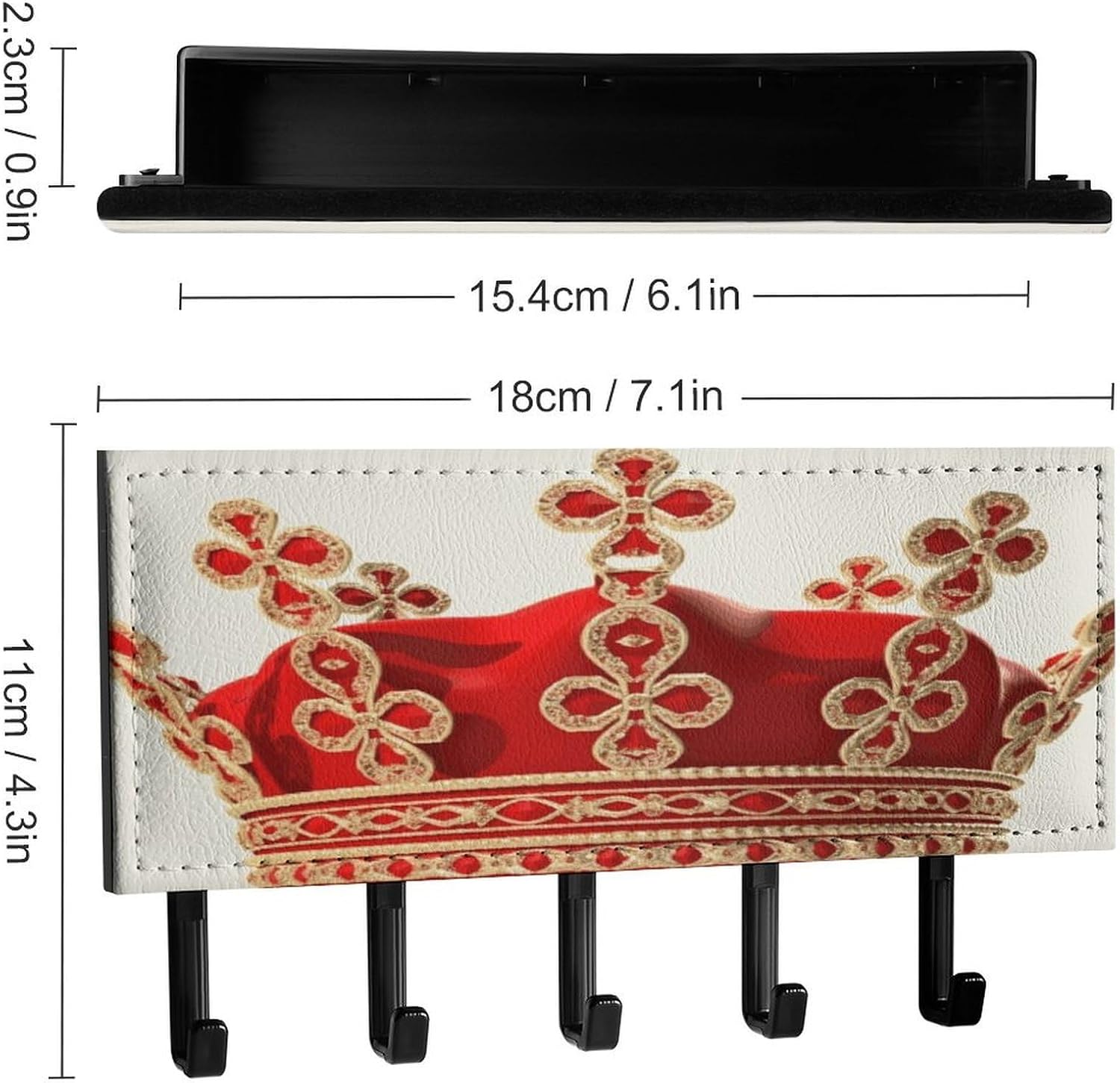 Key Holder Wall Mount Key Hanger with 5 Hooks, Decorative Key Rack | Red Crown Hanging Key Hooks with Mail Organizer for Wall Living Room Kitchen Bathroom Hallway