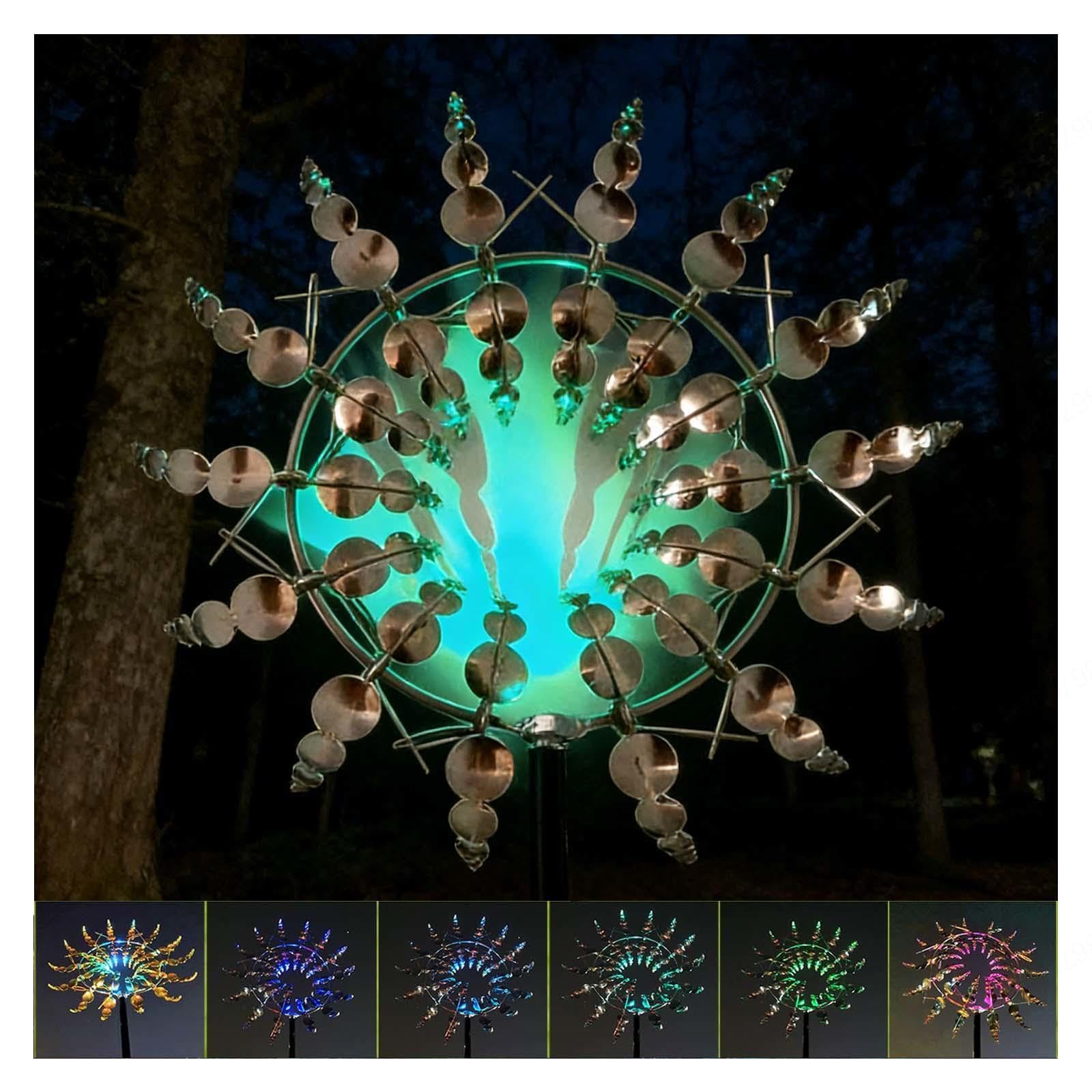 Solarny magiczny metalowy wiatrak, wiatrak solarny na podwórko i do ogrodu, stal nierdzewna, 34 x 180 cm, złoty