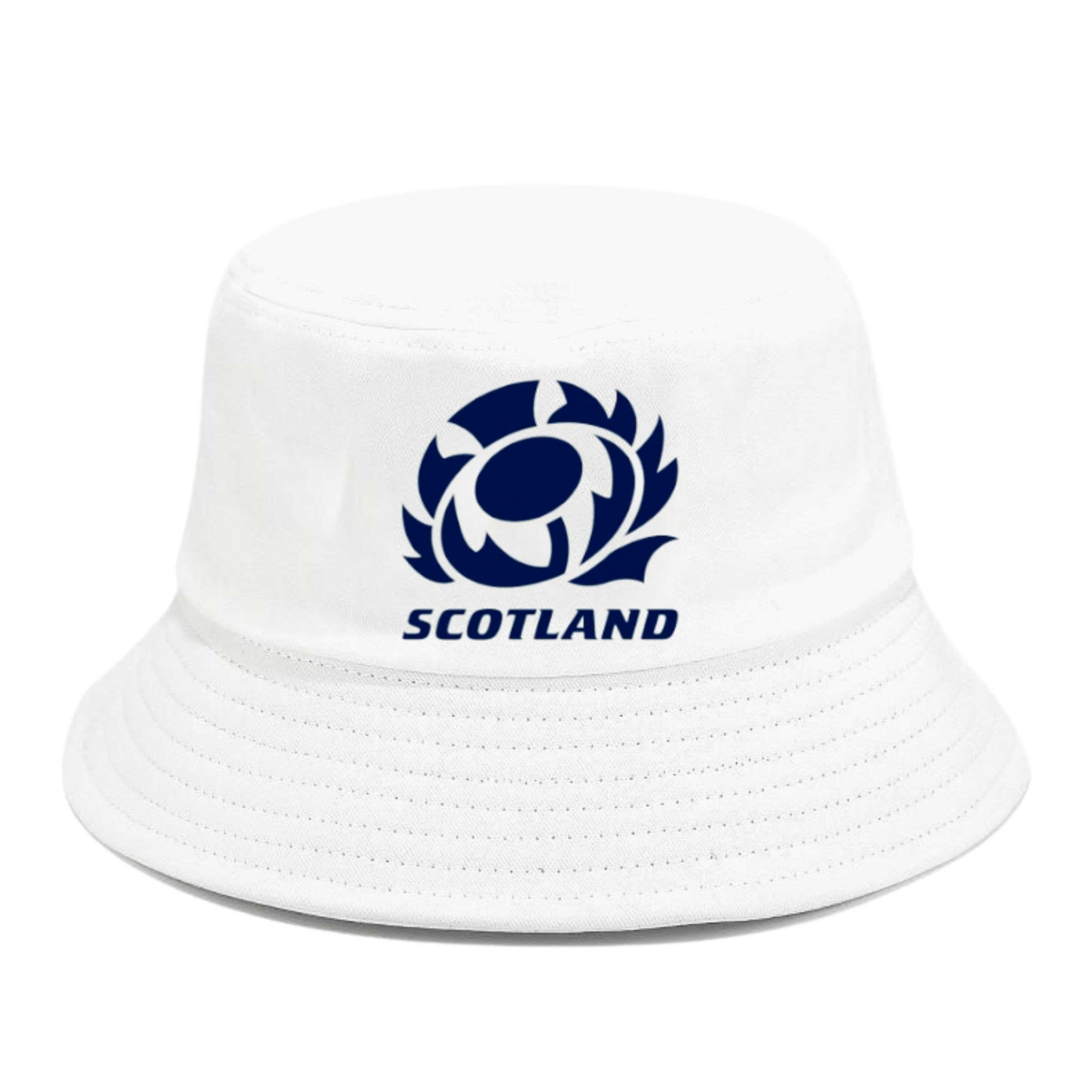 Fidra Fashion Accessories Unisex White Scotland Bucket Hat - Thistle Logo - One Size Fits All - 48 Hour Delivery