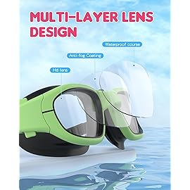 Zeligerstar Kids Swim Goggles,Swimming Goggles for Kids 6-14, Anti-Fog UV Protection Pool Glasses for Boys Girls (Green/Black+Clear Lens)