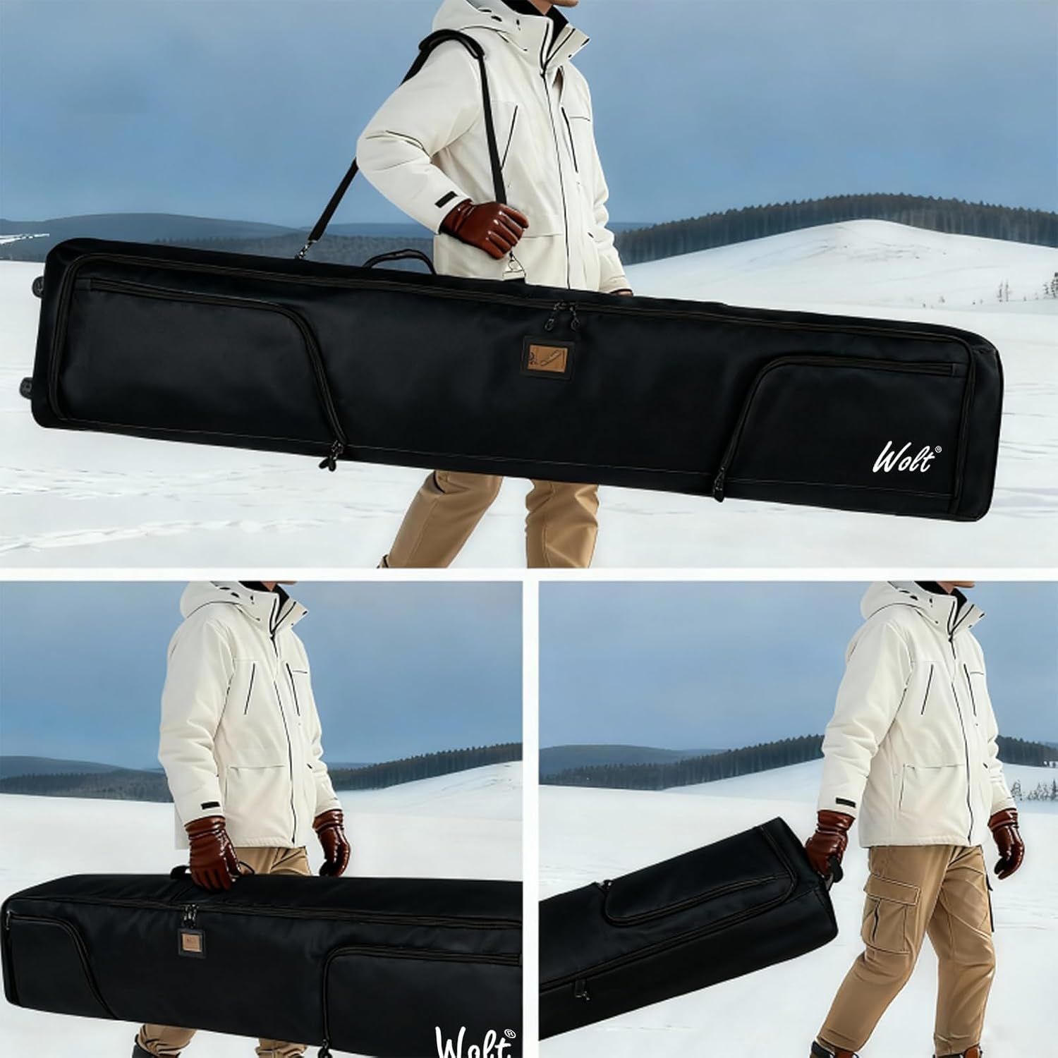 WOLT Rolling Ski Bag,Padded Snowboard Bag with Wheels for Air Travel, Fit to Double Pairs of Skis up to 175 or 190 cm - Image 8