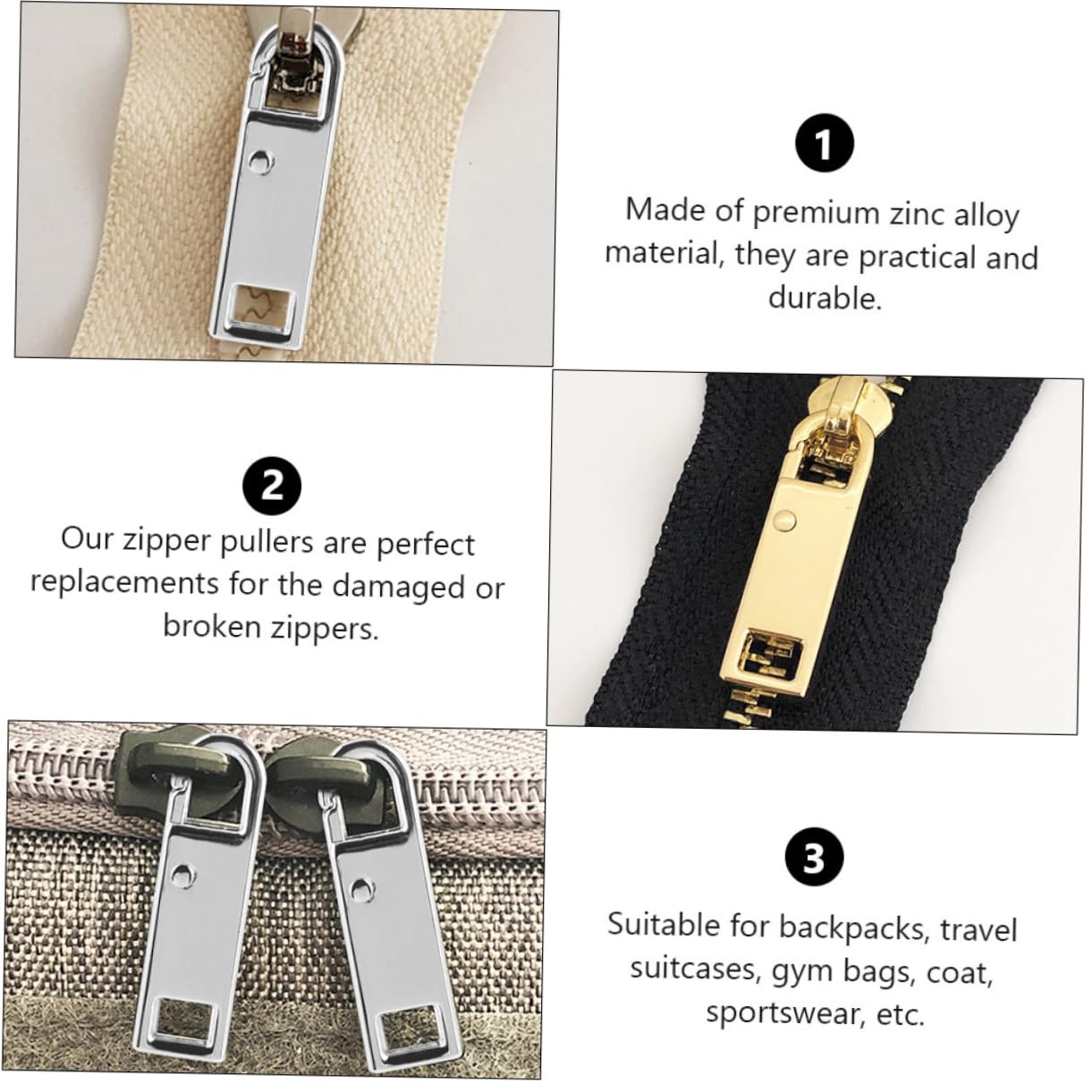 Tofficu 60piezas Tiradores De Cremallera Para Reemplazo Accesorios Multiusos Para Mochilas Bolsos y Equipaje