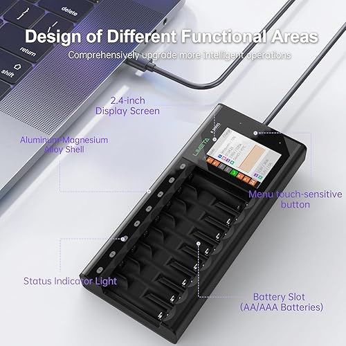 Miniatura 6 de Cargador de batería AA AAA de 16 bahías, cargador de alta velocidad con función de descarga y pantalla LCD, para baterías recargables de iones de