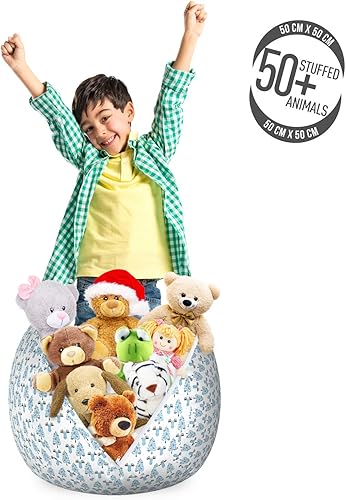 Miniatura 3 de Lunarable Moose Storage Toy Bag Chair, Xmas Image of Elk Heads with Fir Trees in Cold Tones on Plain Background, Stuffed Animal Organizer Washable