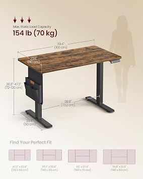 VASAGLE Electric Standing Desk, Height Adjustable Desk, 100 x 60 cm, Continuous Adjustment, Spliced Tabletop, 4 Memory Heights, Rustic Brown LSD130KD02