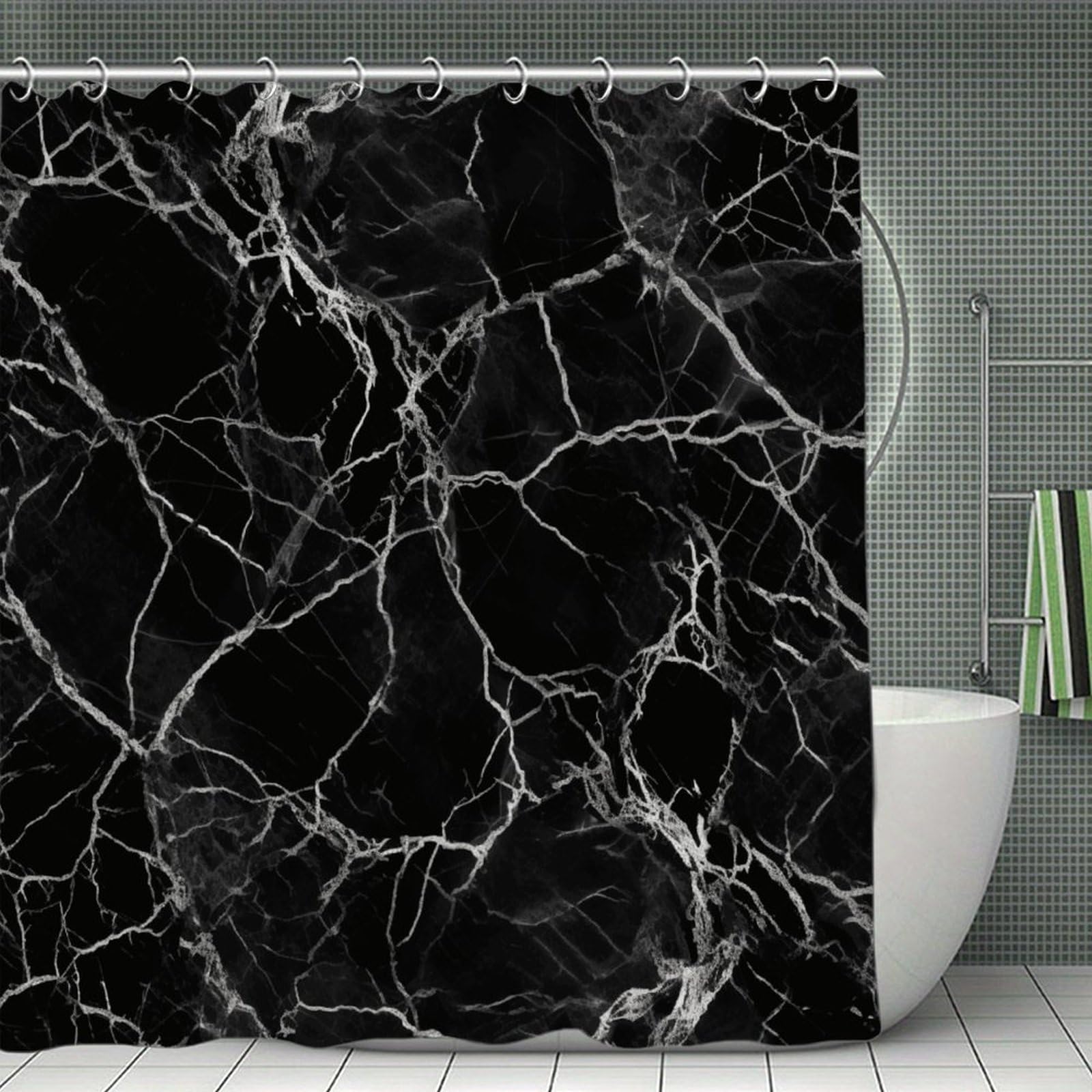 FekiLoot Black Marble Shower Curtain Minimalist Aesthetic Bath Curtain with Hooks Simple Water Resistant Bathroom Shower Curtains Cute Blackout Privacy Curtains Cloth Curtain