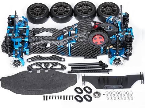 Metal Alloy & Carbon Fiber 1/10 RC Chassis Frame Kit Upgrade Components for Sakura D5 Mini+MR RC Flat Road Drift Car Body Frame Chassis Kit with 4 Wheels