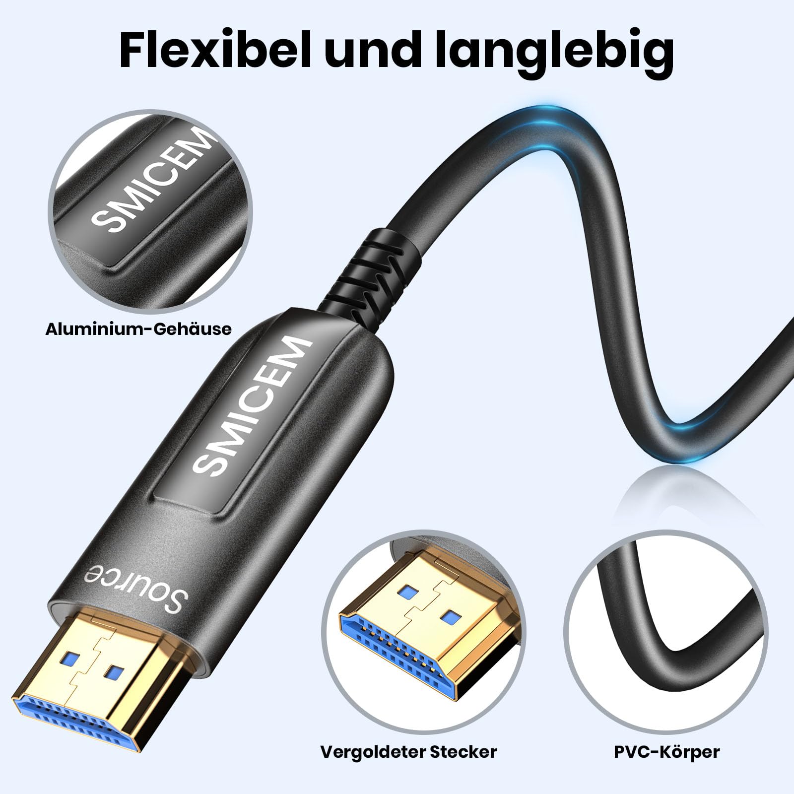 8K HDMI Fibre Optic Cable 20M Optical HDMI 2.1 Cable 48Gbps Ultra High Speed 8K @ 60Hz 4K @ 120Hz Dynamic HDR eARC Dolby HDCP 2.2 & 2.3 for HDTV/Projector/Home Cinema/TV Box