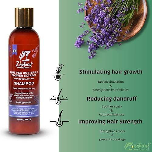 Miniatura 2 de Z'Natural Champú clarificante para todo tipo de cabello  Extracto con romero, hibisco, jazmín, aceite de moringa y aloe vera  Sin sulfato  Sin