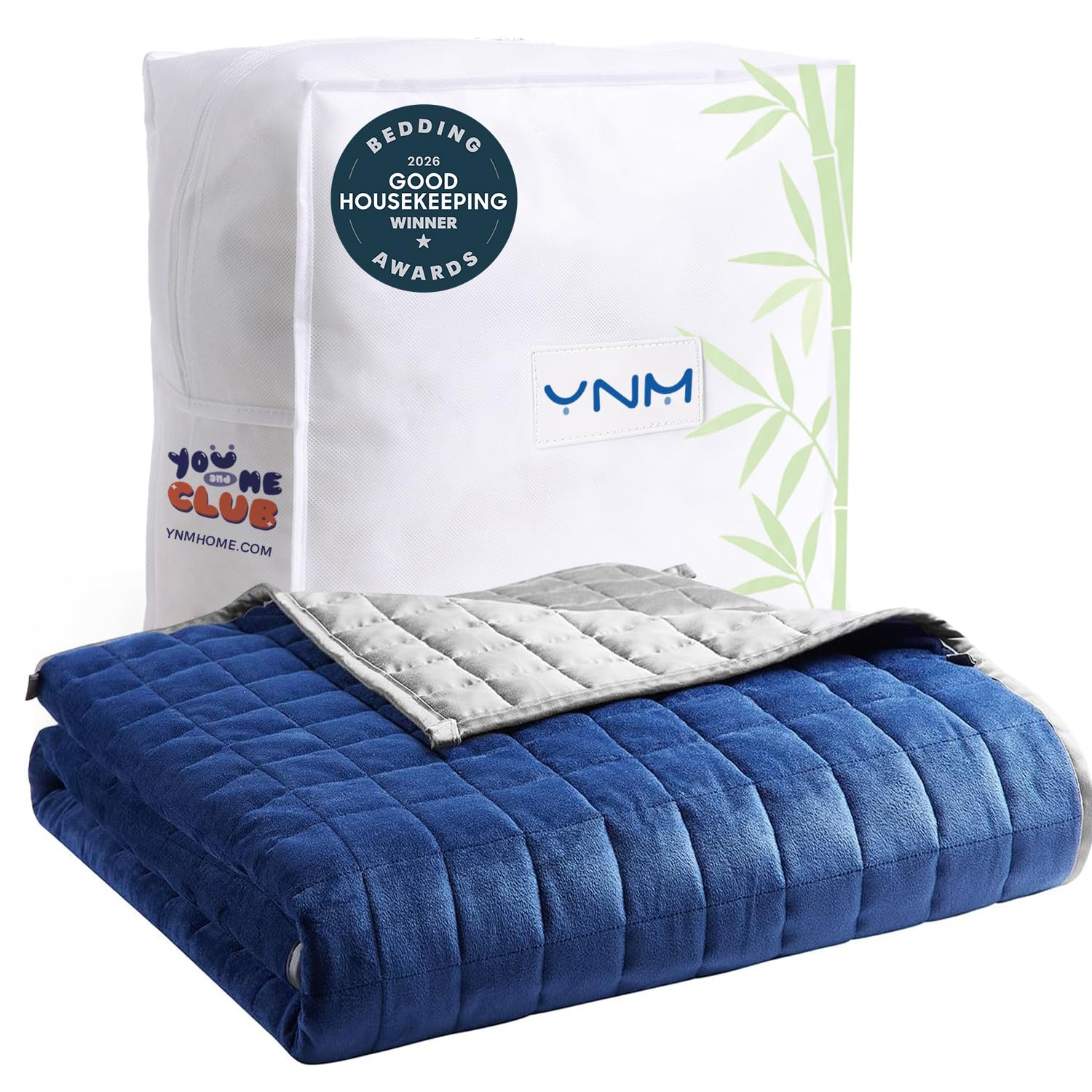 YnM Cooling Weighted Blanket for Adults, Cooling &amp; Cozy Velvet Dual-Sided, 25lbs Heavy Bed Throw for One Person of 240lbs, Four Seasons Use (60x80 Inches, Queen Bed, Blue/Grey)