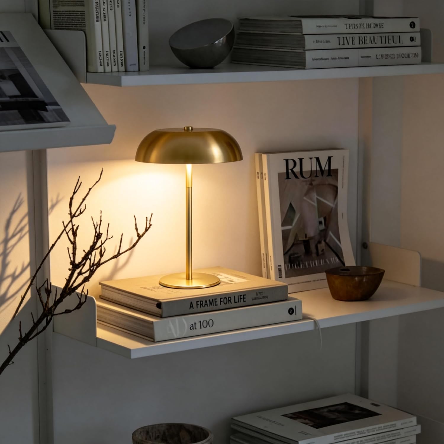 Portable LED Mushroom Table Lamp, Cordless Gold Table Lamp with 3 Color Stepless Dimming, Touch Control, Adjustable Height, Touch Lamp for Nightstand, Bedroom, Coffee Table, Bar, Restaurant, Wedding