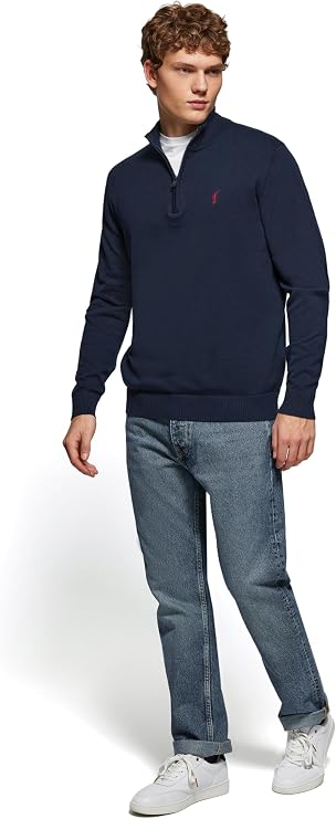 Polo Club Men's Basic Pullover with Zip - 100% Cotton Pullover Zip Long Sleeve Sweat