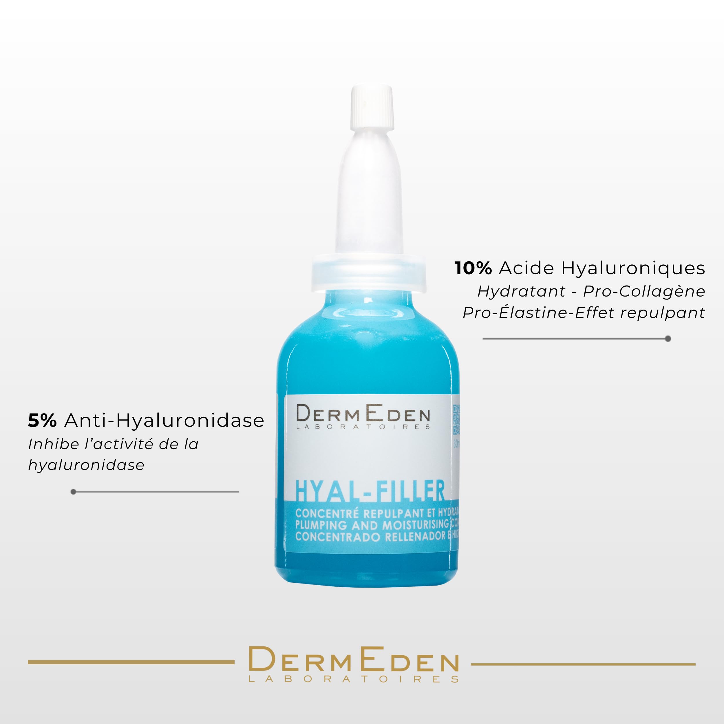 Laboratoires DermEden - Concentré Repulpant et Hydratant 30 ml - Réduit les rides, Améliore l'hydratation et Stimule le collagène - Effet Filler visible dès 30 min - Fabrication Française