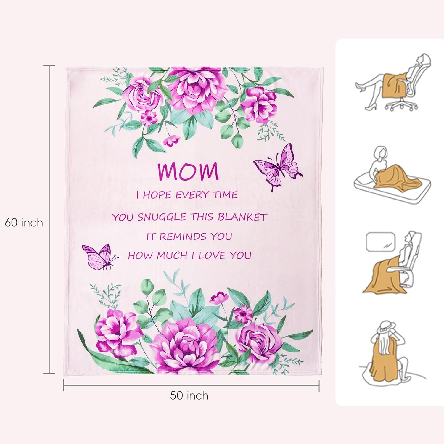 Battilo Anniversary Birthday Gifts for Mom from Daughter Son, Mom Blanket, Mothers Day Blanket, Super Soft Flannel Throw Blanket for Bed Couch, 50" x 60", Lavender