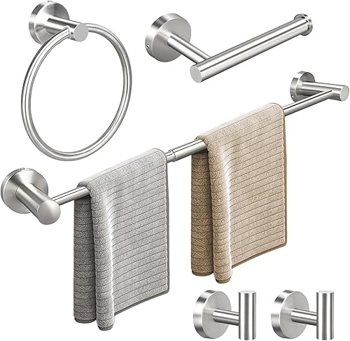 Miniatura 7 de Juego de accesorios de baño de 10 piezas, barra de toalla individual retráctil de 27 pulgadas con soportes para papel higiénico, 3 ganchos
