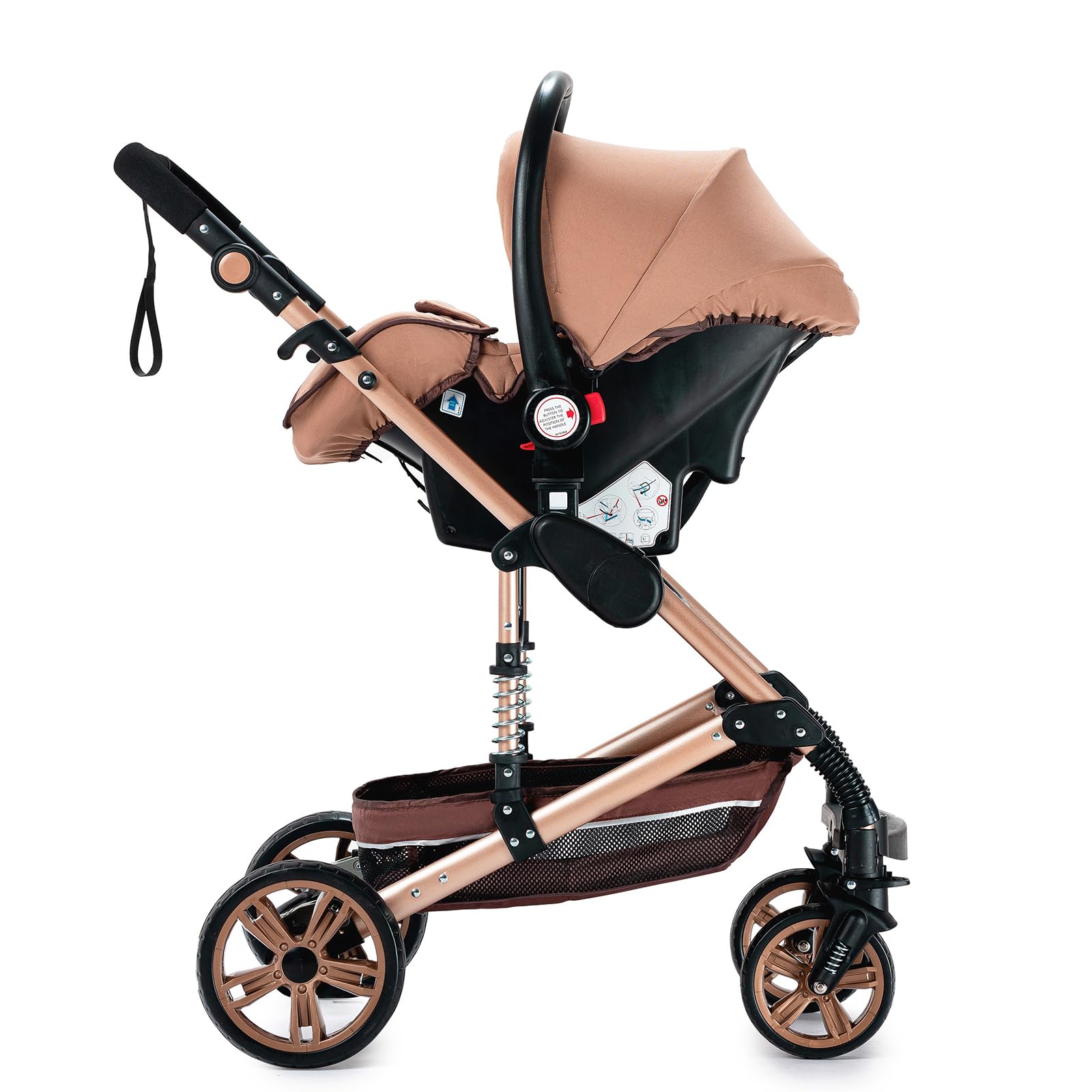 MoLi Poussette 3 en 1, poussette avec mode double poussée réversible, buggy avec grande nacelle confortable, poussette combinée 3 en 1, cadre en alliage d'aluminium, pliable, haute paysage (739 kaki)
